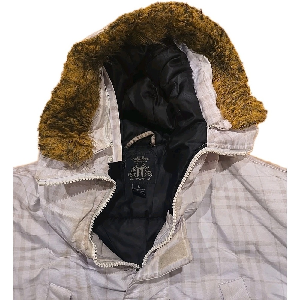 Vintage Jordan Craig white plaid hooded puffer.